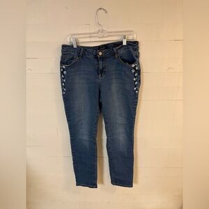Earl Jeans Skinny Ankle Embroidered Floral Denim Jeans Size 14